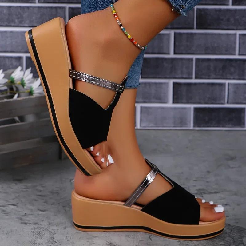 Fashion Women's Summer Wedge Heel Sandals 2025 Fashion Thick Sole Non Slip Beach Slippers Woman Peep Toe Slip On Platform Slide Sandals