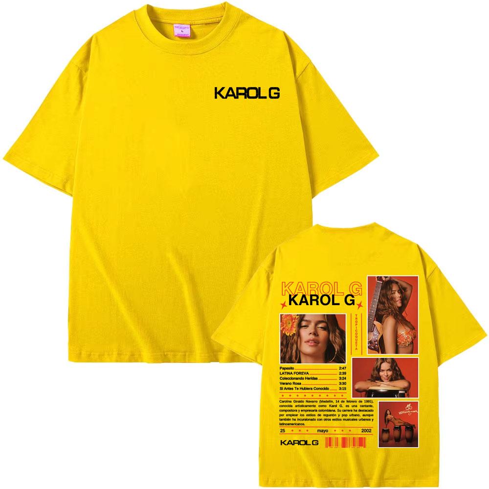 Karol G Tropicoqueta New Album 2025 Cover Tee Shirt Men Women Harajuku Retro High Street T-shirt Summer Tops Pure Cotton T Shirt