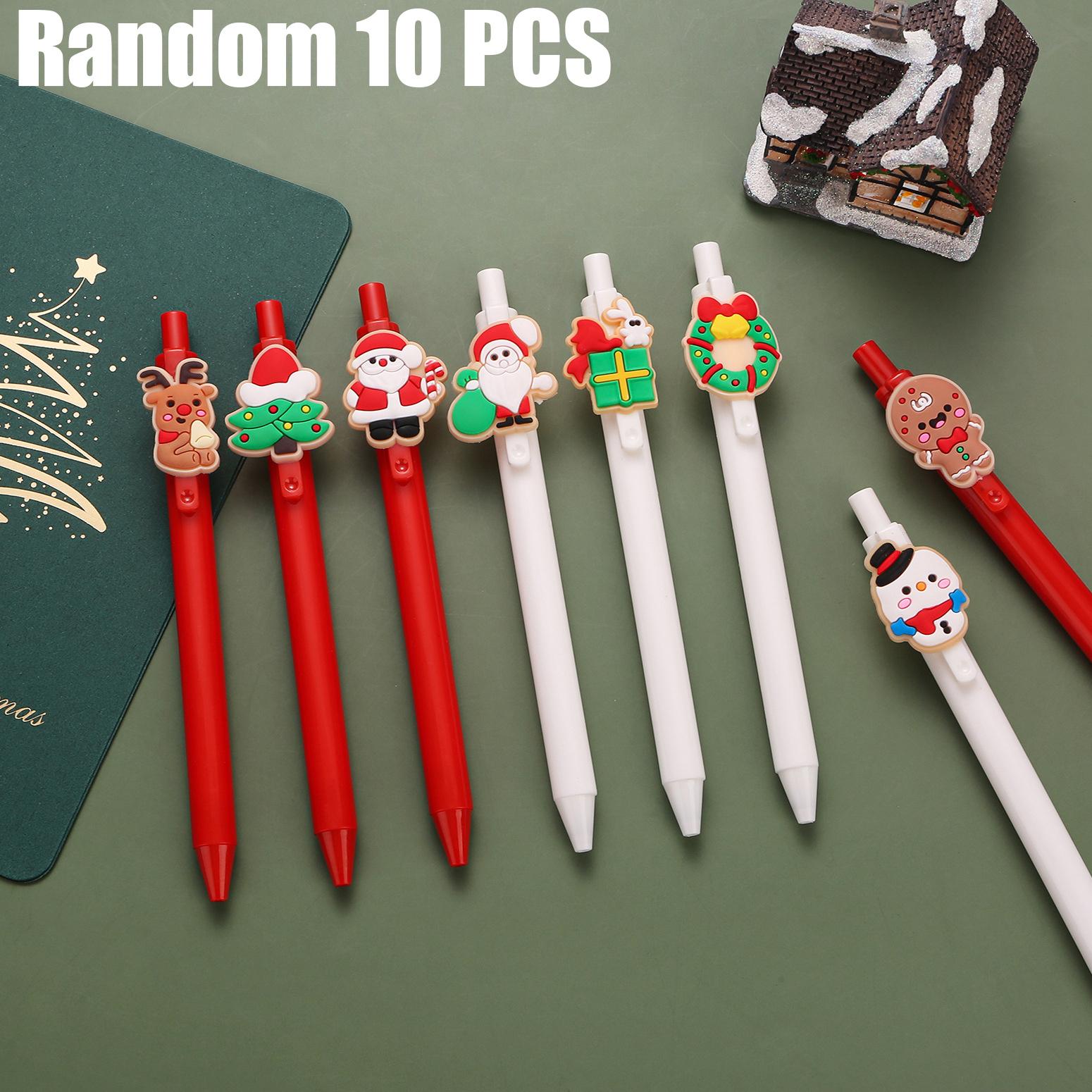 

10/20 шт. Милая мультяшная рождественская ручка-патч с Санта-Клаусом и снеговиком, 0,5 мм, черная, тонкий стержень, выдвижная, студенческая шариковая ручка, офисная ручка для подписи 10 PCS