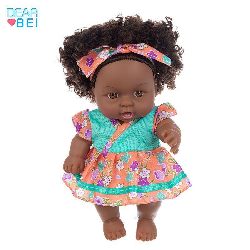 8 Inch Black Baby Doll,  Soft Silicone Cute Dress Up Doll with Floral Outfit & Headband, Washable Adorable Play Doll 20cm black baby + clothes