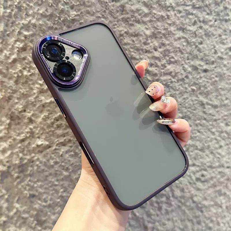 

Transparent Acrylic Metal Lens Protection Case For iPhone 16 15 14 13 12 11 Pro Max Plus Shockproof Soft Bumper Hard Clear Cover For iPhone 15 темно-фиолетового