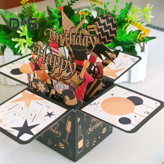 3D Birthday Card Pop-Up Happy Birthday Greeting Card Gift Box with Envelope Handmade Foldable Celebration Card for Family&Friend