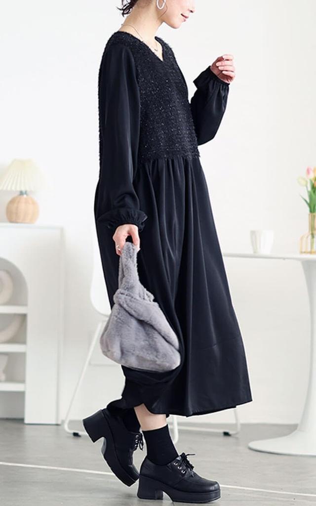 Gold Japan Plus Size Long Winter Size Black Fem-548 Women's Dress, Sleeve, Knit, Lamé, Stretchy, Outfit, Fall, Winter, Spring, 4L,