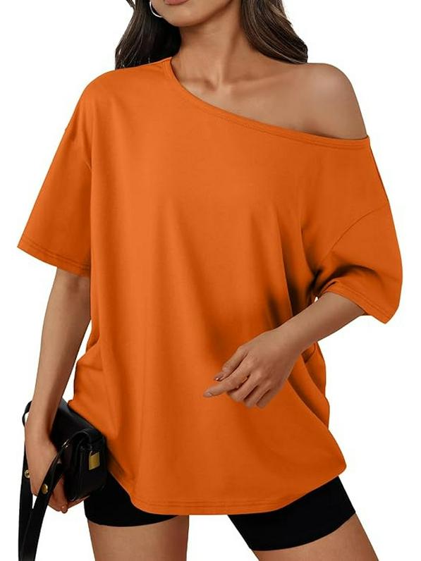 Damen schulterfreies lockeres Kurzarm-T-Shirt - Sommer 2026 lässige Frühjahrsmode