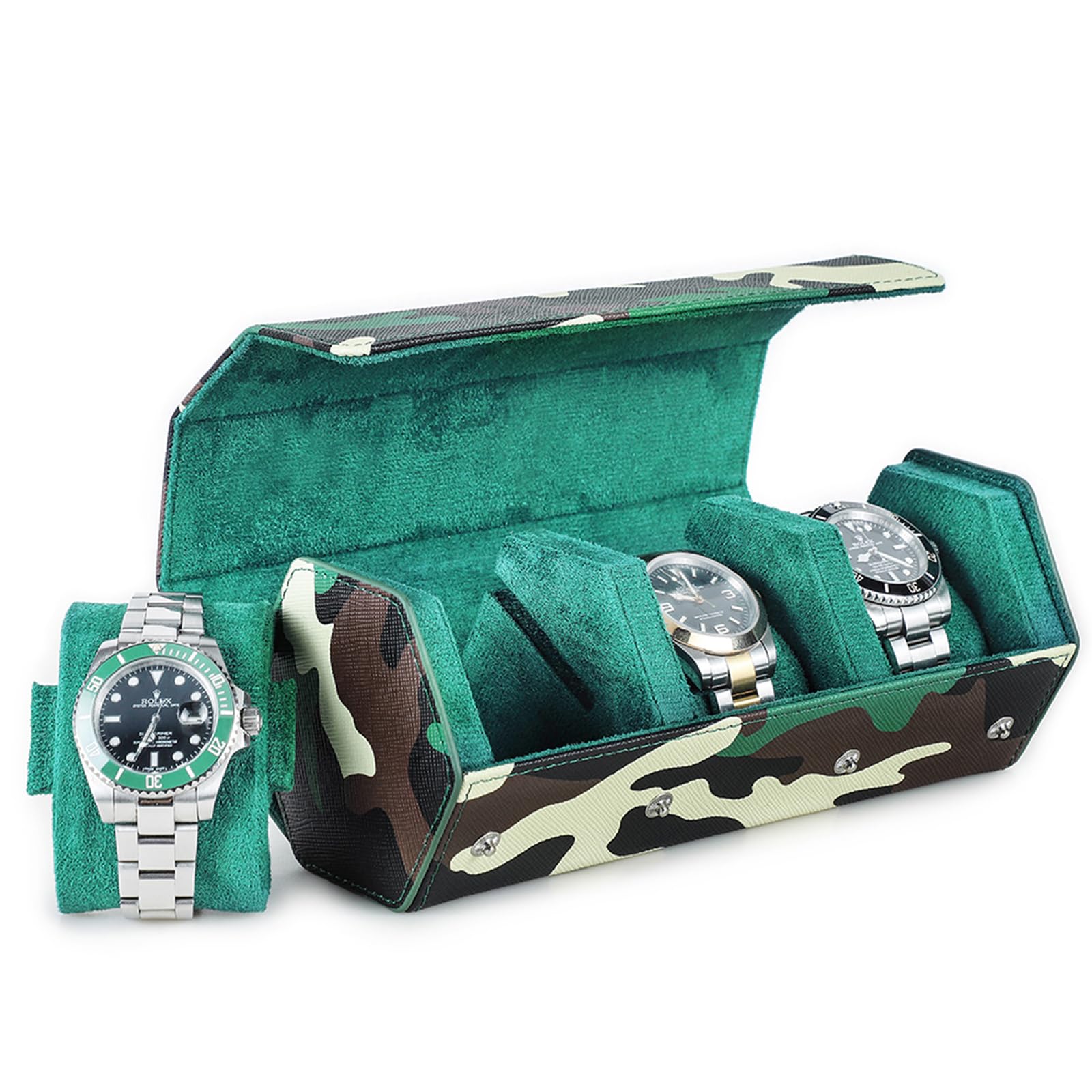 

Contact s family Saffiano Camouflage 3-Watch Case, Genuine Leather, Portable Luxury Watch Storage Bag, Travel, Business Trip, Waterproof and Durable