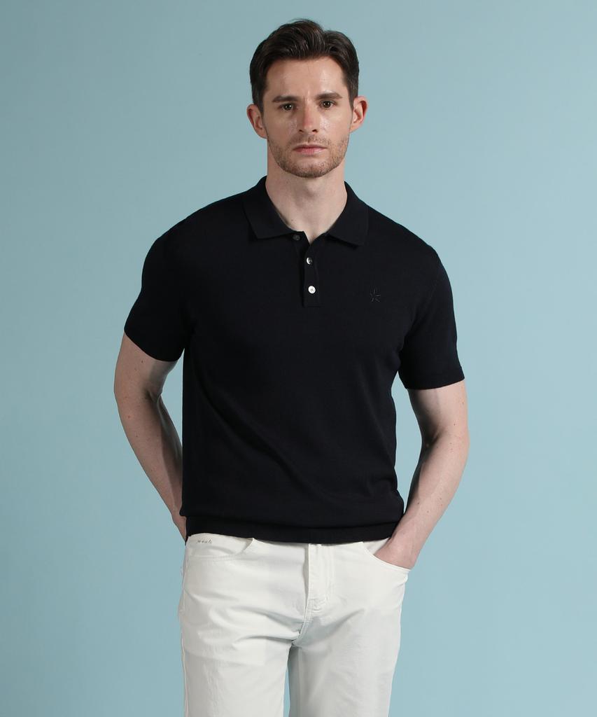 PANICALE Navy Viscose Blend Polo Knit (Type B)