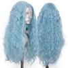 AIMEYA Blue Wigs Loose Curly Synthetic Lace Front Wig  Heat Resistant Synthetic Lace Wig Cosplay Blue Green Blonde Color
