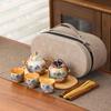 Retro Ceramic Travel Tea Set with Tea Tray - Portable One Pot Three Cups