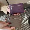 Change Bag Women's Short Small and Thin Zipper Change Bag New First-layer Cowhide Coin Key Storage