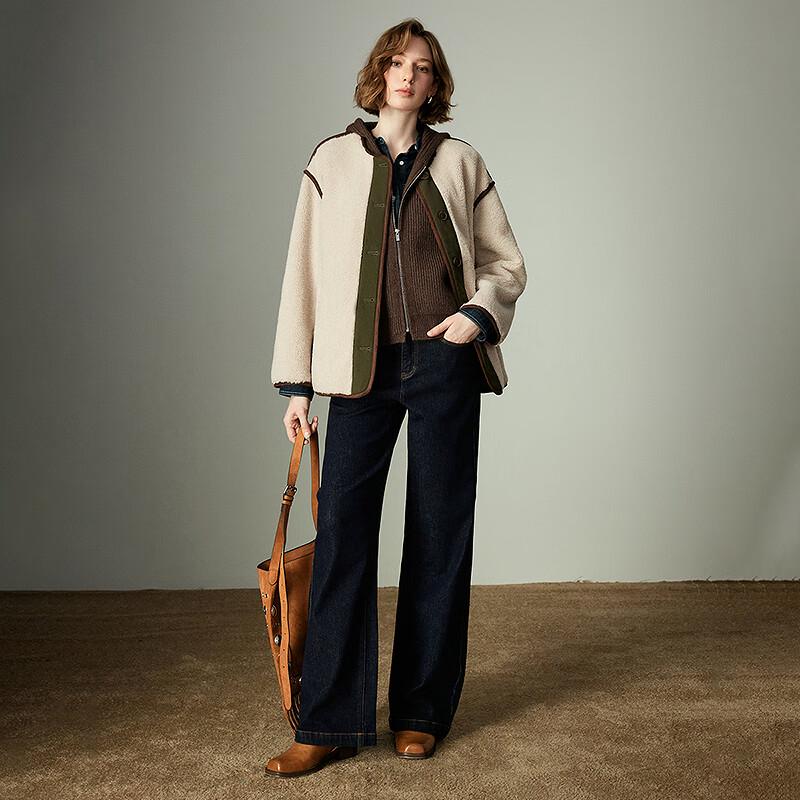 Chuyu Damen Color-Block Wildlederimitat Steppjacke