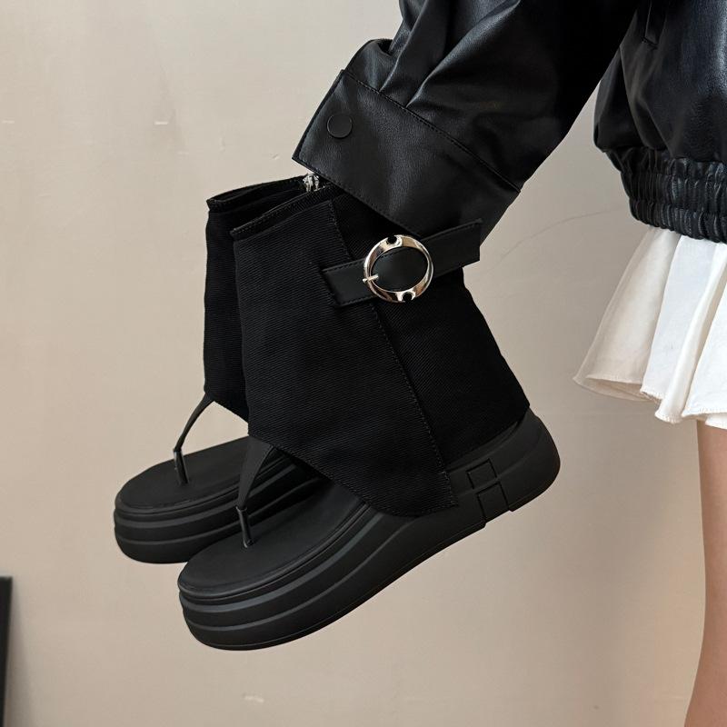 

Модные классные ботинки женские летние 2025 года новые высокие сапоги с открытым носком на толстой подошве, короткие сапоги в стиле вестерн-ковбой 39