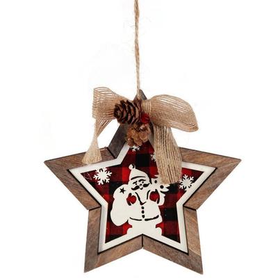 Wooden Star 15 CM Pendant With a Picture of Santa Claus, Red