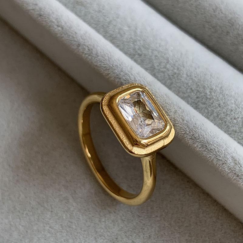 Rectangle  cz stone rings stainless steel rings for women minimalist simple dainty jewelry tarnish free jewelry waterproof