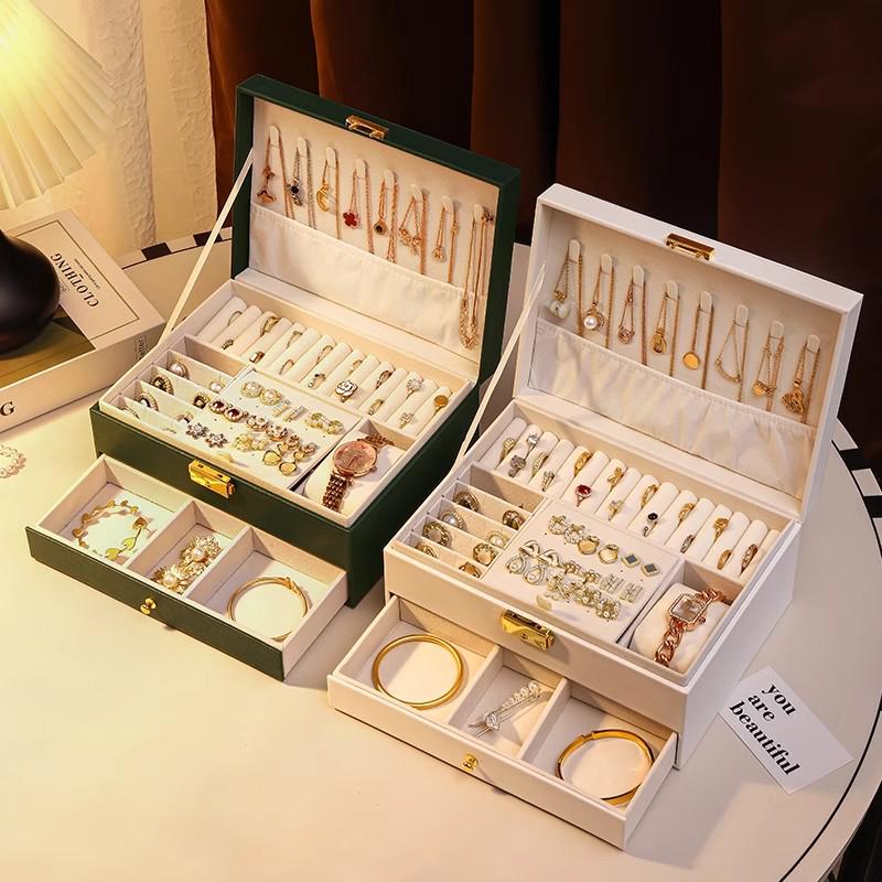 Elegant Jewelry Storage Box with Multi-Functional Drawers for Rings, Earrings, Necklaces, and Ornaments - Perfect for Home Display.