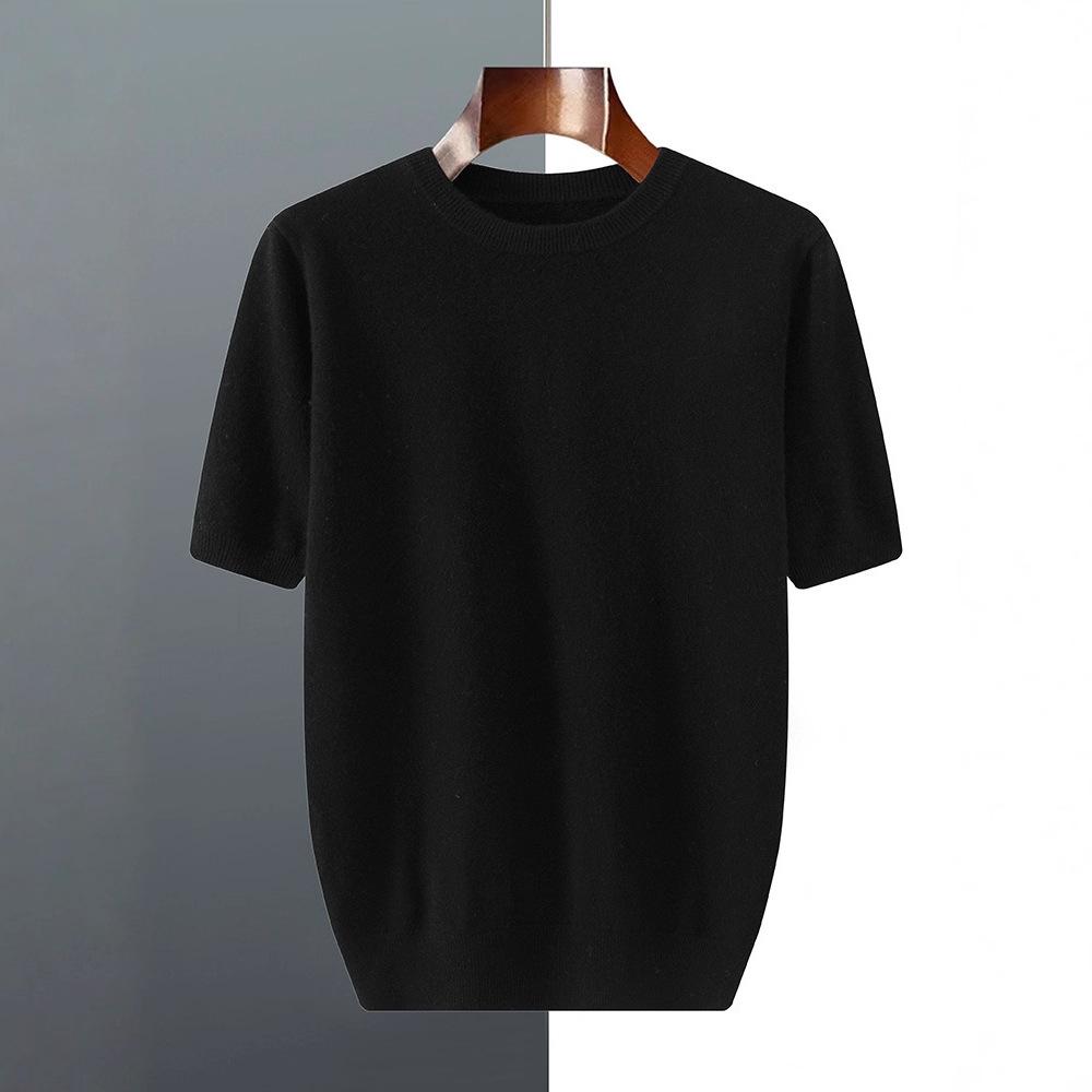 Men's Short-sleeved Fall/winter Casual Lightweight T-shirt with Simple Texture for Casual Office Wear, Round-neck Base Layer Sweater, Knitted Garment