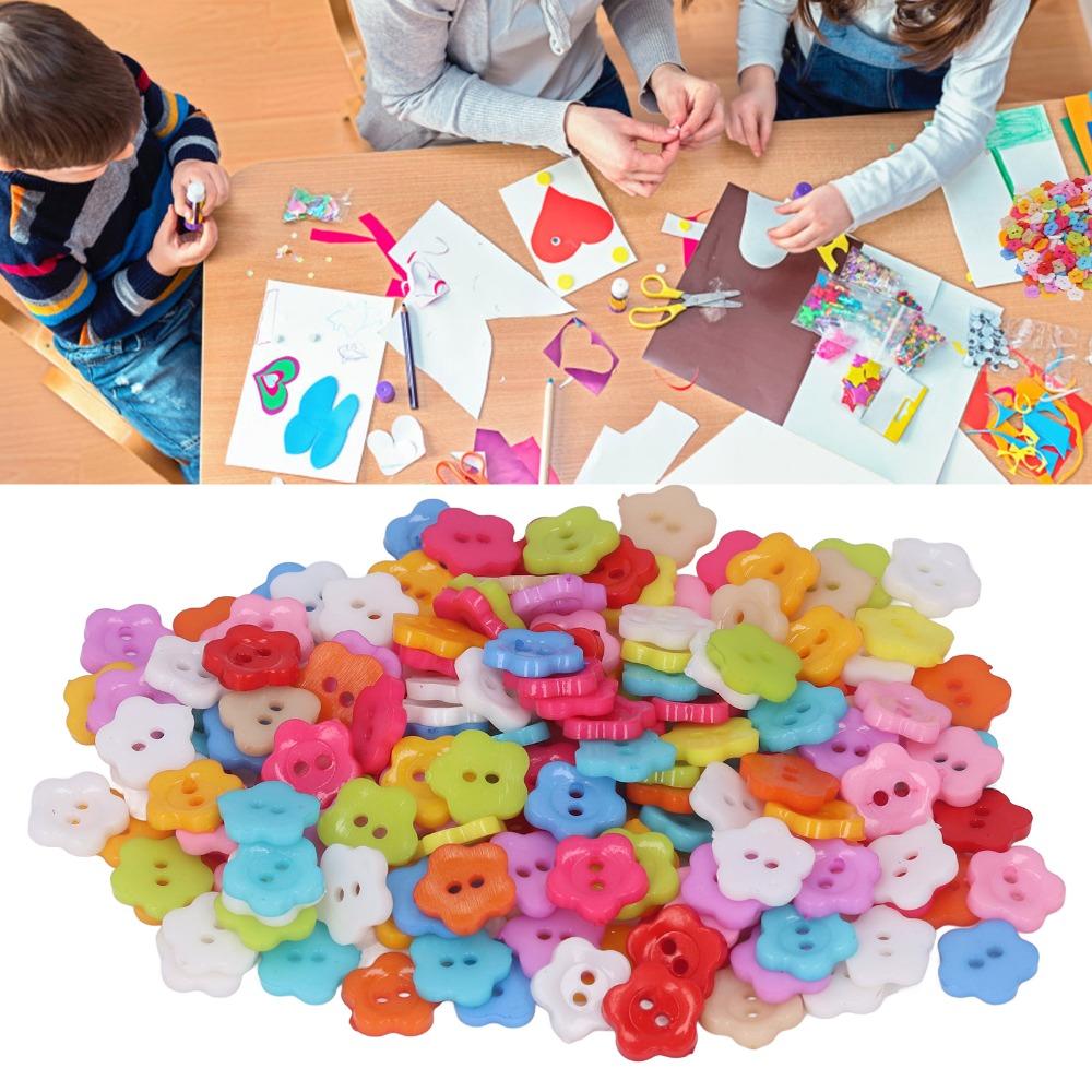 200pcs Flower Shape Two-Hole Sewing Buttons Colorful Plastic Buttons Flower Buttons For DIY Crafts
