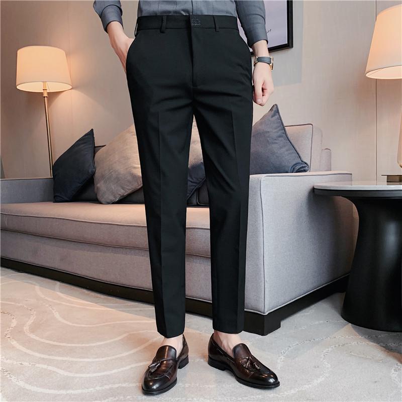 Pánské slim-fit společenské kalhoty ve stylu Korean - Celoroční, plus size, trendy zkrácený design
