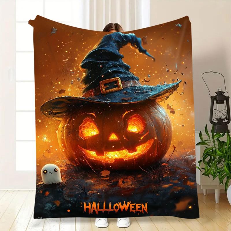 Soft Fleece Blanket With Halloween Digital Print Bed Sofa Nap Use Customizable Cartoon Geometric