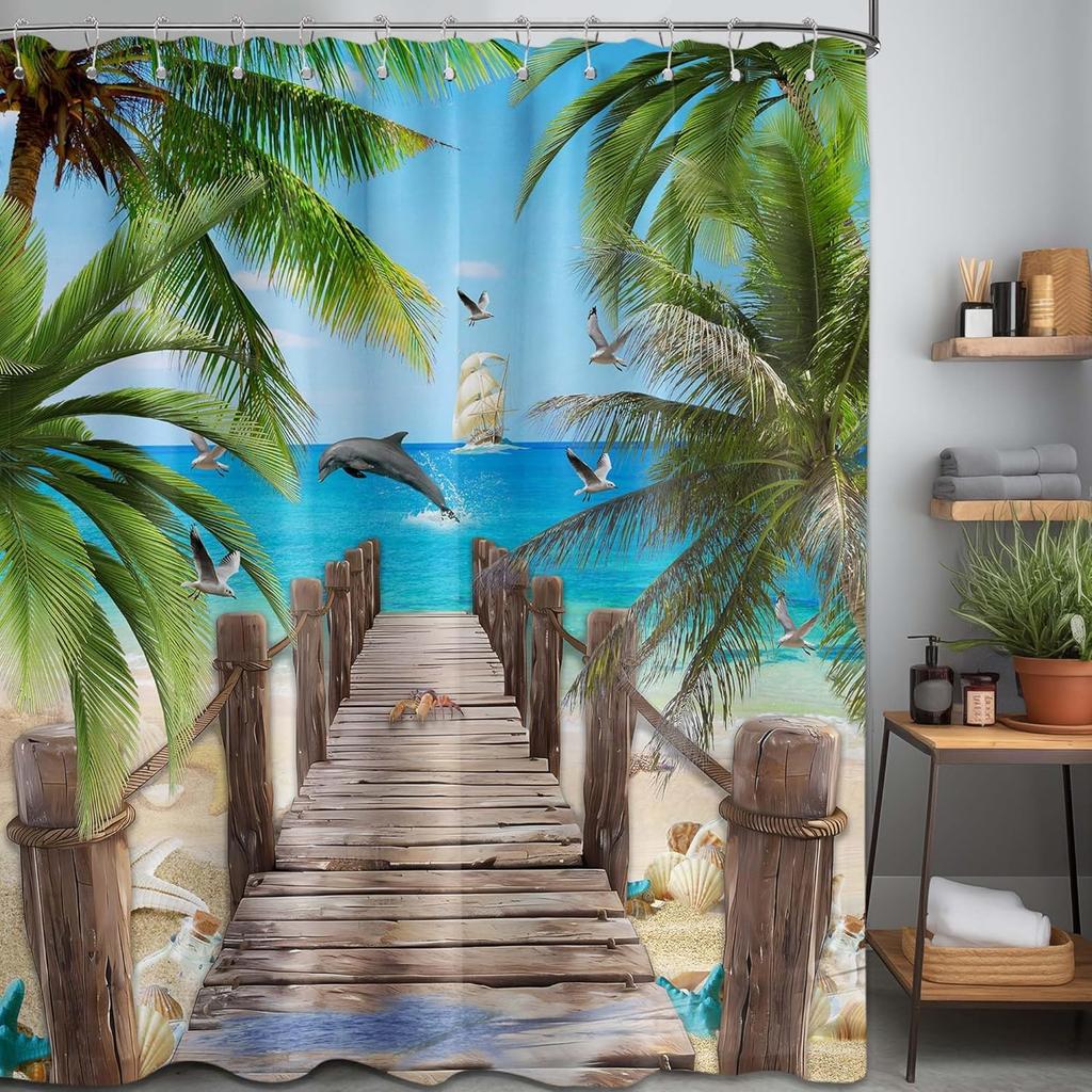 Magiczny Las Zasłona Prysznicowa Łazienka Zielone Drzewa Naturalny Wiosenny i Letni Krajobraz Wodoodporna Zasłona Prysznicowa z Hakiem