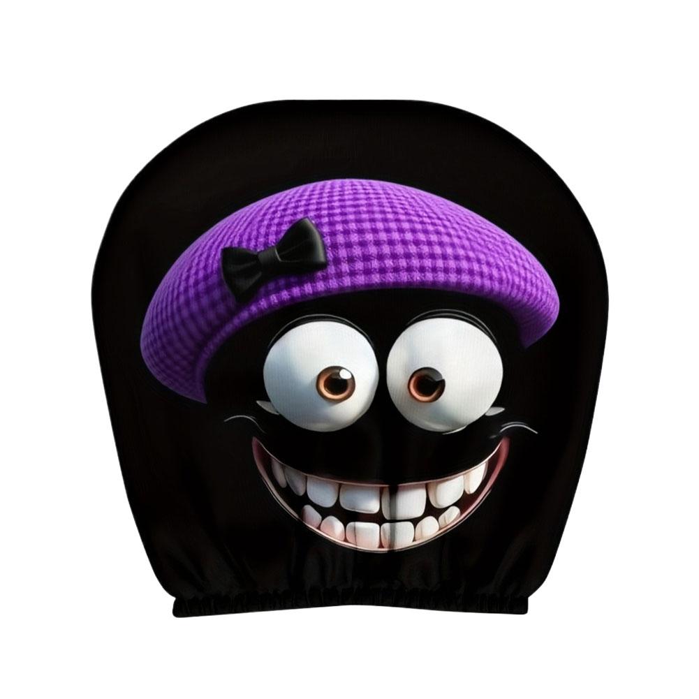 

Funny Face Car Headrest Cover Pink Hat Black Cat Halloween Themed Smiling Face Head Rest Protector Washable Accessory