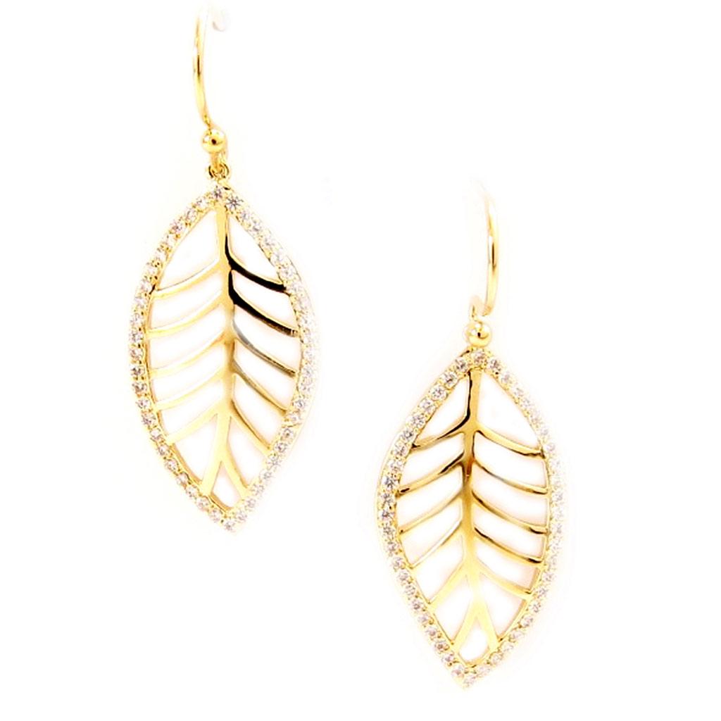 Les Trésors De Lily [L5307] - White Gold 'Gold Leaf' Gold Plated Earrings - 35x15 Mm