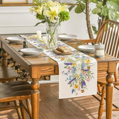 Spring Table Runner Floral Linen Table Runner Seasonal Summer Wildflowers Kitchen Dining Decoration