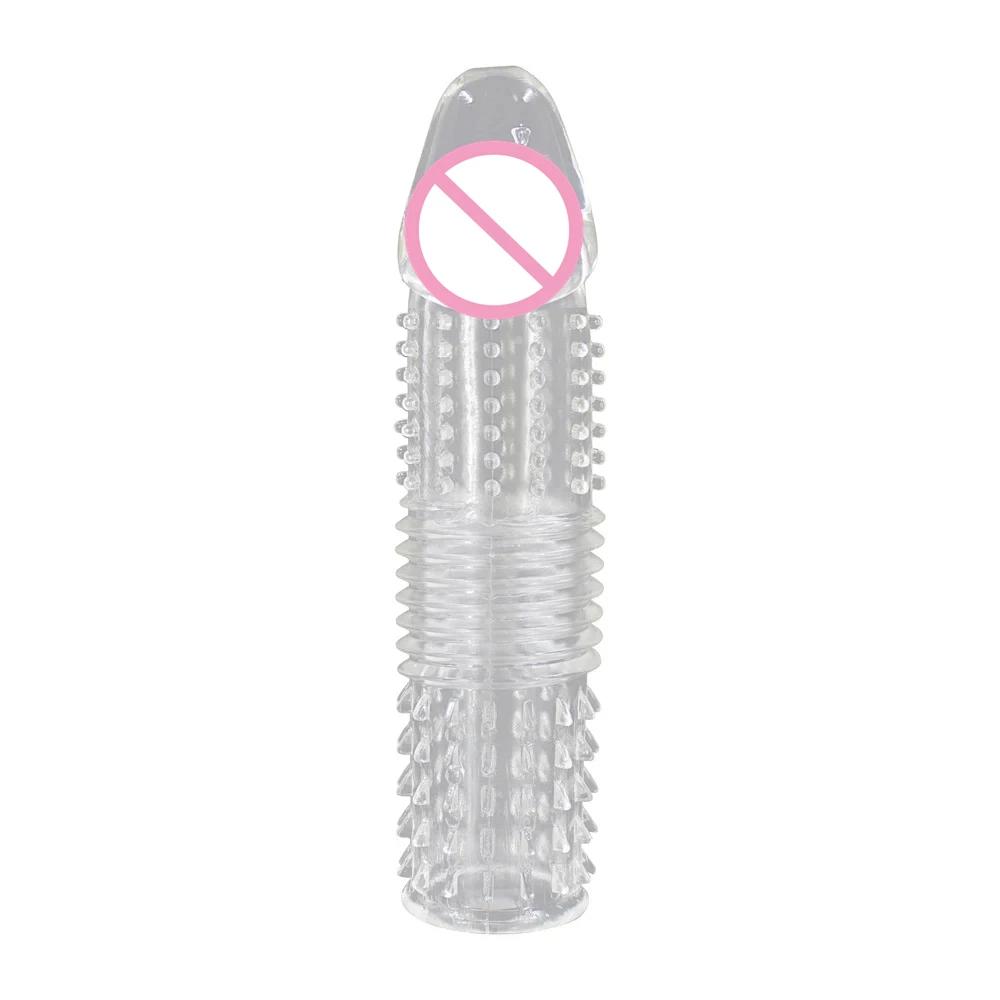 Reusable Penis Extender Enlargement Condom Penis Sleeve Extension Delay Ejaculation Anal Sex Toys For Men No Vibrator For Women