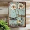 Vintage Iron Sheet Dragonfly Dandelion 3D Insect Wall Art Sign