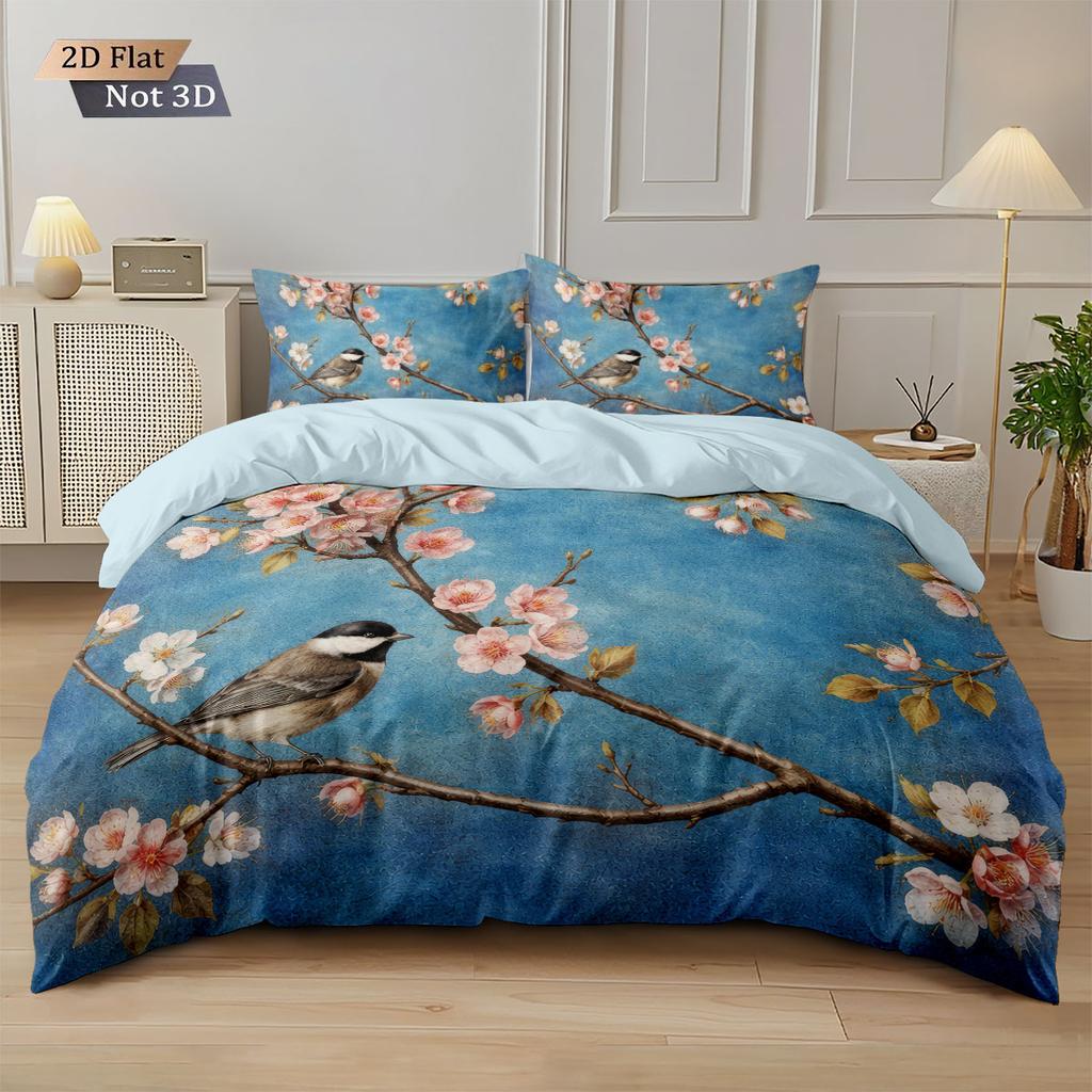 3pcs Chinese Style Flower Bird Print Coreless Duvet Cover Set Multi Size Bedroom Bedding Decoration Comfortable Machine Washable