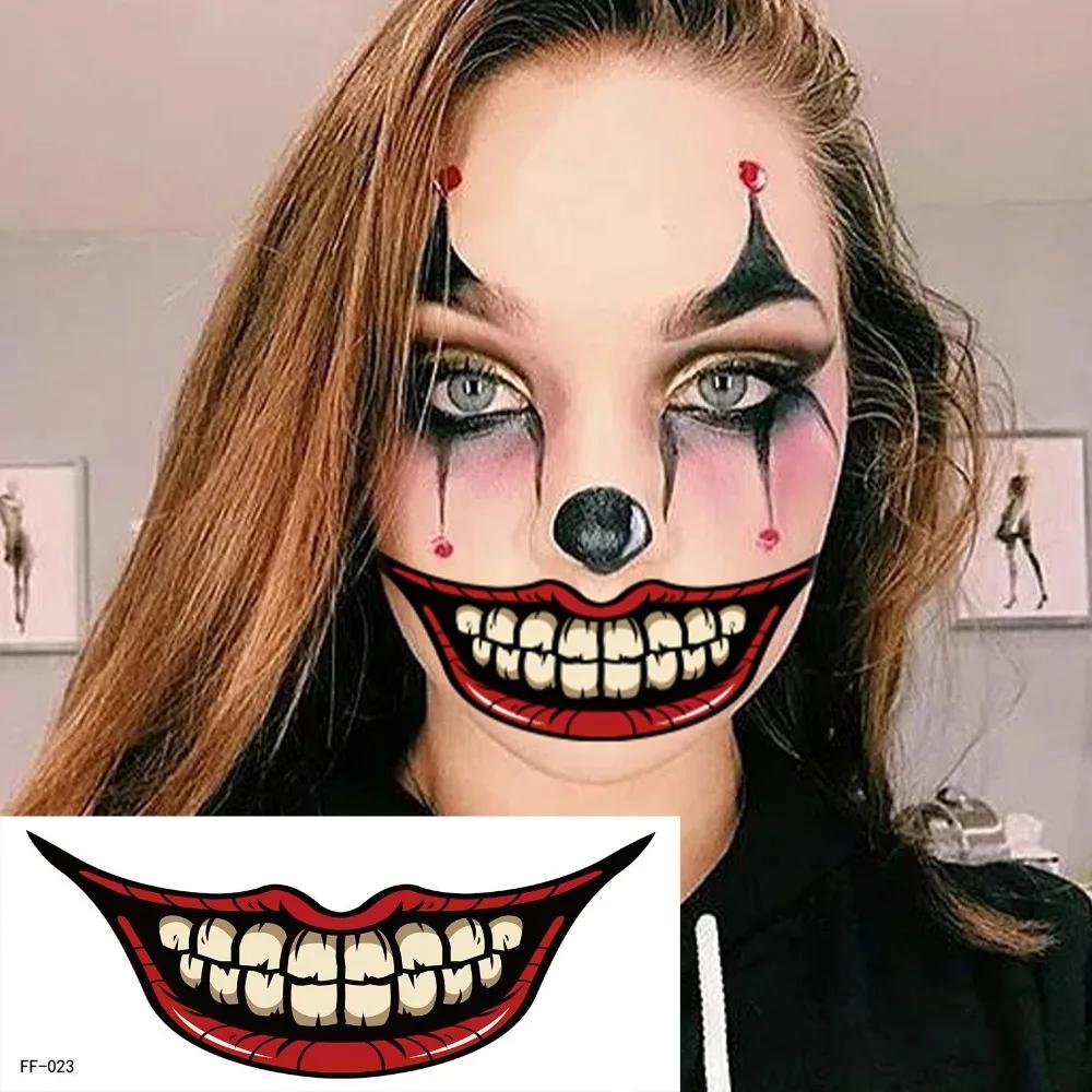 10Pcs Halloween PVC Tattoo Stickers Horror Lips DIY Stickers Big Mouth Tattoos Waterproof Funny Makeup Smile Lip Beauty Tool