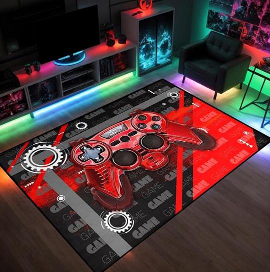 Herní koberce do ložnice pro kluky a teenagery 3D červený herní ovladač Koberce Podložka do obývacího pokoje Domácí dekorace Herní ovladač Černá dekorace Rohožky