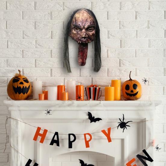 Zombie Head Halloween Decoration Resin Scary Severed Blood Head with Movable Tongue for Halloween Party Indoor Outdoor Bar Haunted House Decor