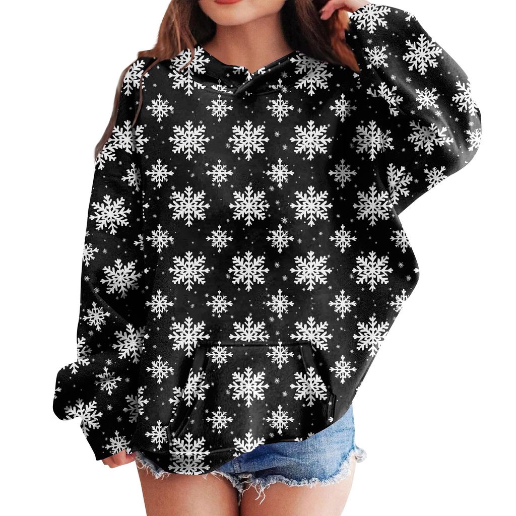 Sweatshirts For Teen Girls Hoodies Long Sleeve Drawstring Pullover Cute Oversized Hoodie Christmas Day
