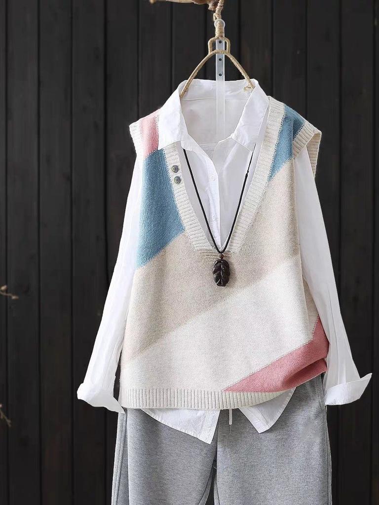 Spring Autumn Knitted Vest Tank Loose Sweater Women's Coat Head Knitted Shirt Women's