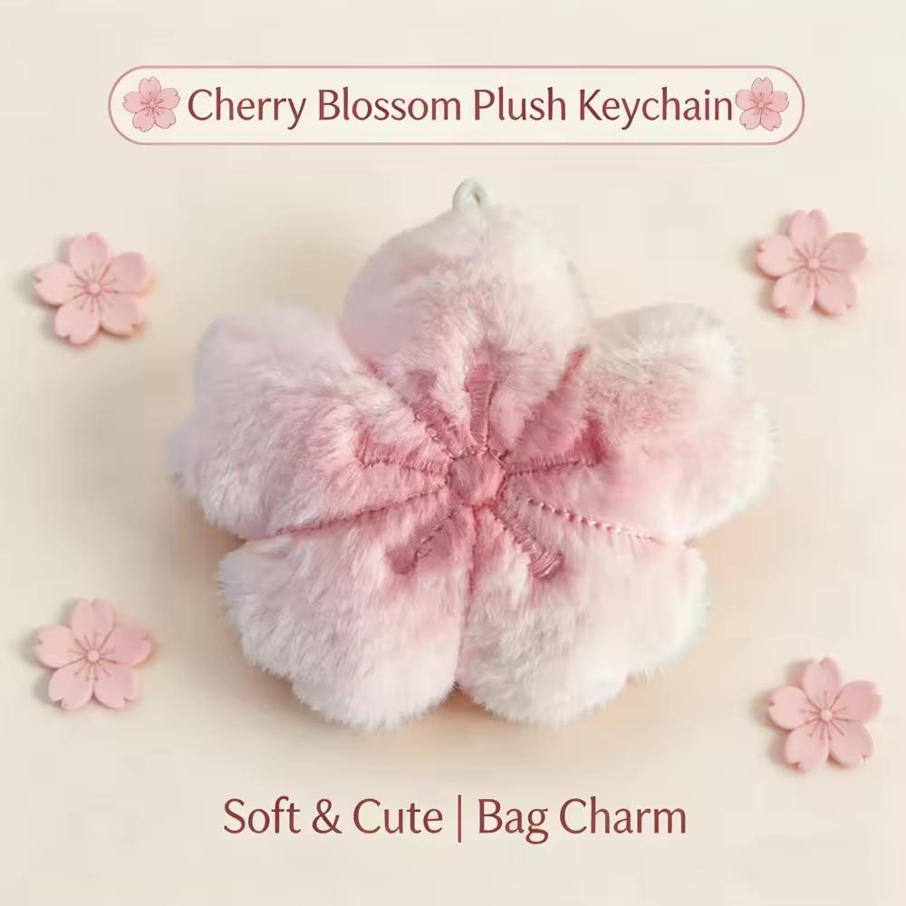 Sakura Series Plush Keychain Soft Bag Pendant Kawaii Key Ring Cherry Blossom Healing Doll Pendant Backpack Decoration Gift Toys