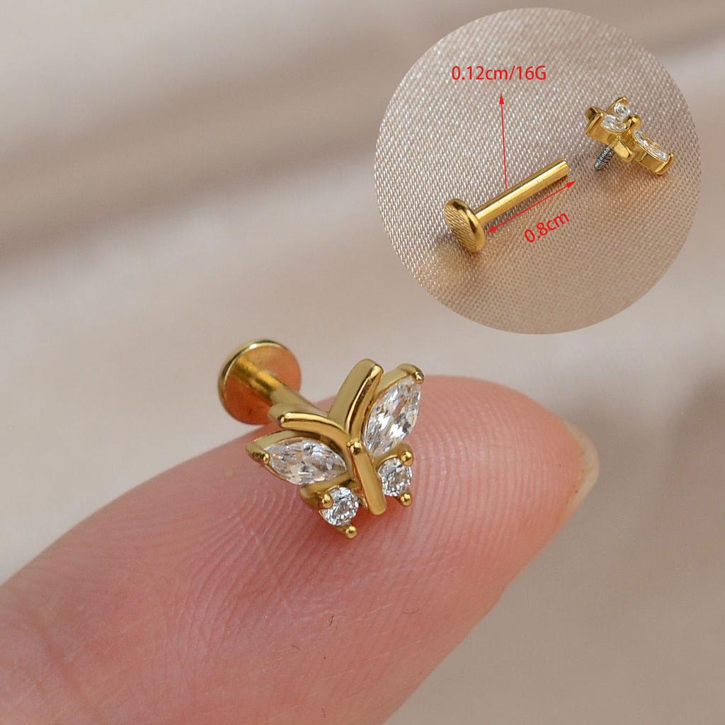 1PC Titanium Stainless Steel Earrings Tiny Butterfly Leaf Flat Rook Lobe Cartilage Snug Helix Couch Tragus Labre Piercing 16G