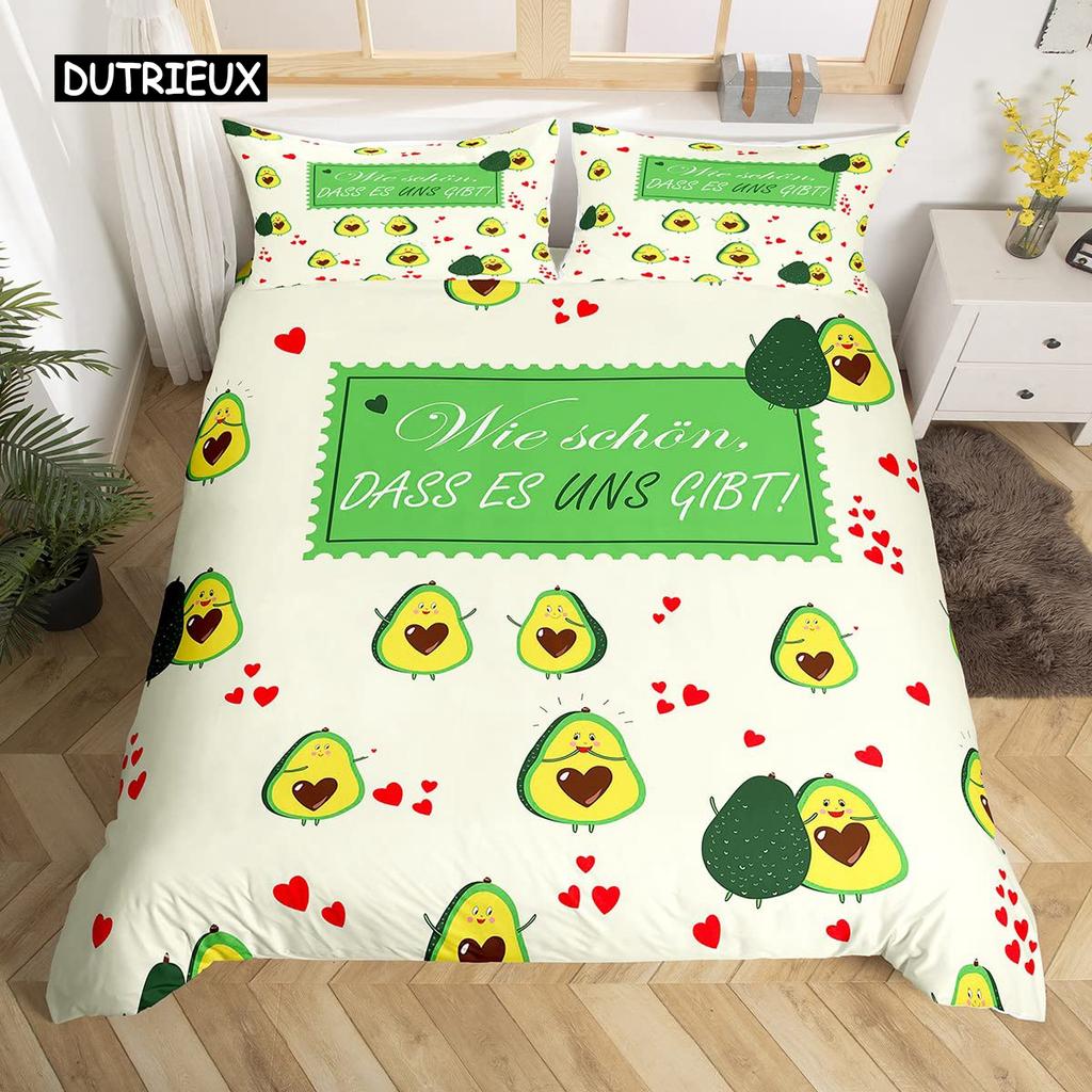 Avocado-Bettbezug-Set für Kinder, Kawaii-Bettwäsche-Set, süße Früchte, Bettbezug, Zwillingsgröße, tropischer botanischer Cartoon-Bettbezug