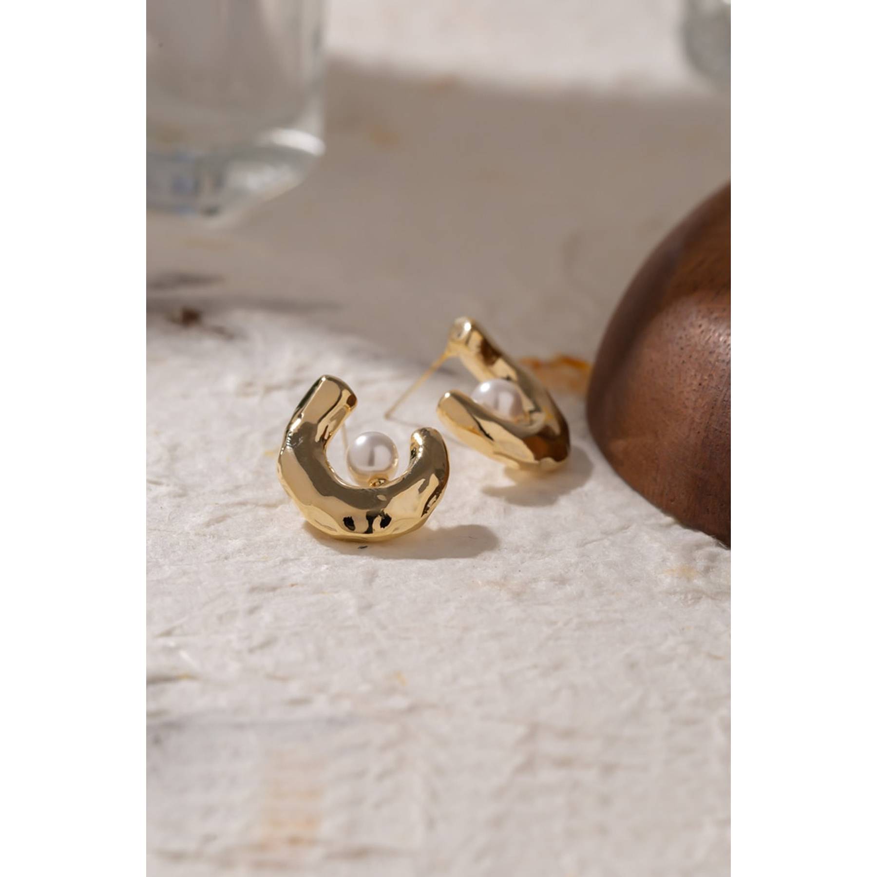 

C Shaped Gold Earrings With Pearls