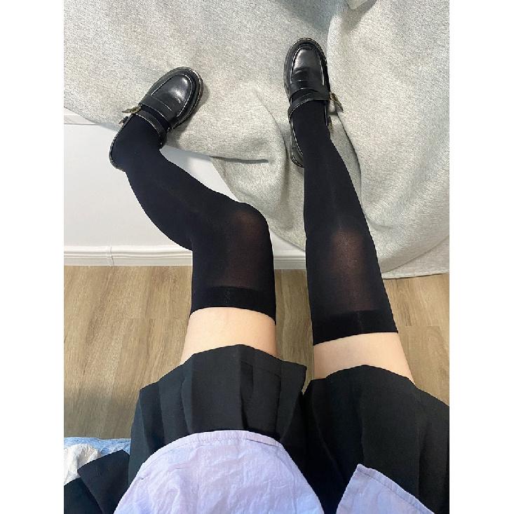 

White over-the-knee socks, spring/summer thin silicone non-slip velvet socks for women, Japanese style black silk long socks Average Size