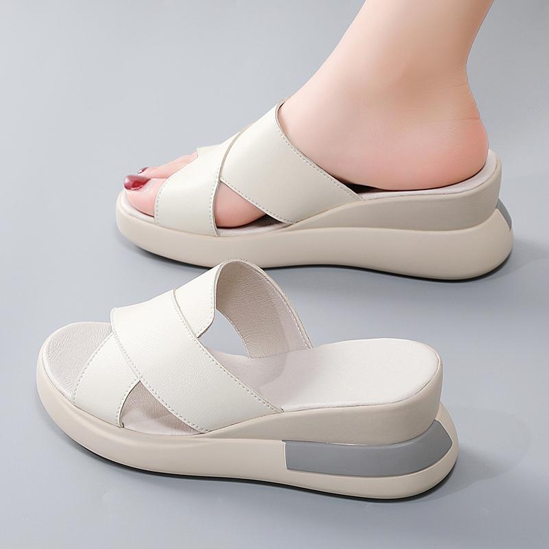 35-40 Summer Women's Large Fashion Solid Color Thick Soled Tall Sandals Anti Slip Slippers Women's Shoes