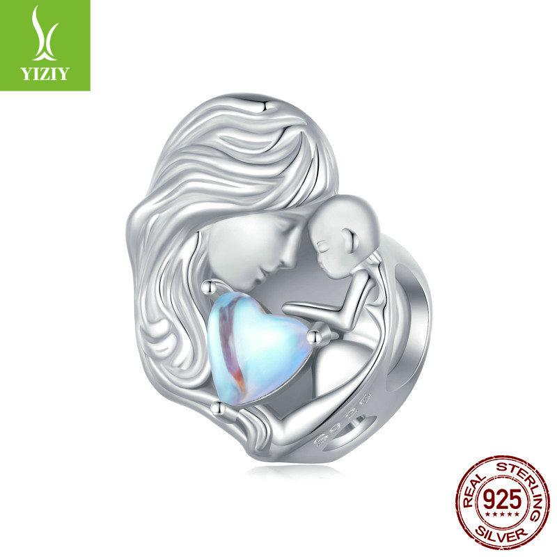 Moonstone Parent-Child S925 Sterling Silver Beads, Warm Mother'S Day Handmade Diy Bracelet Beads