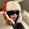 Winter Retro Women's Warm Ear Protection Big Flower Cloth Cotton Hat Men's Cold-proof Green Cycling