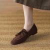 Loafer Women's 2025 New Fall Retro Round Toe Scrub Lace-Up Soft Sole Non-Slip Low Heel Single