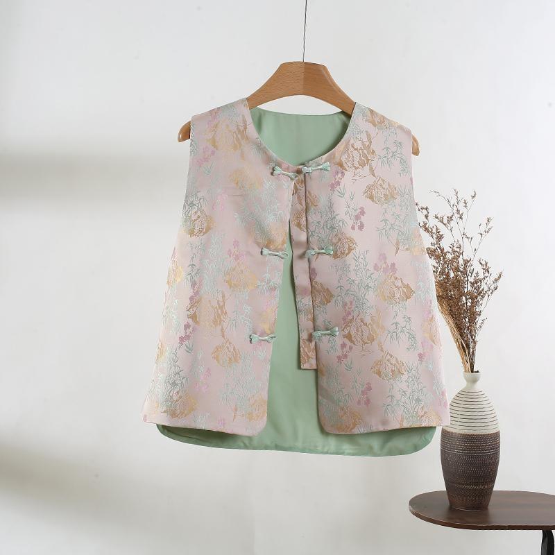 

Новый жаккардовый жилет без рукавов Rui Sakura Pink, универсальный свободный топ с разрезами по бокам, для ношения снаружи 3XL ([Recommended 138-75kg])