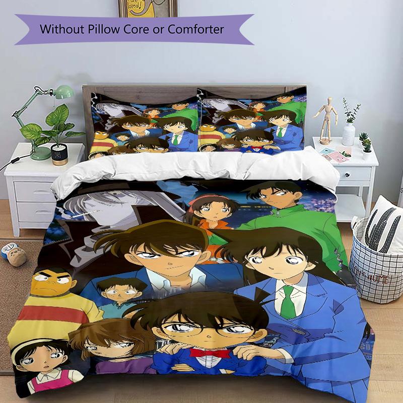Detective Conan Mystery Print 3Pcs Bedding Setduvet Cover With 2 Bedropillowcase Home Birthday Gift