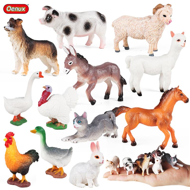 Oenux Zoo Farm Series Farmer Cow Hen Duck Model Action Figures Poultry Animals Set Figurine Miniature Educational Kids Toy