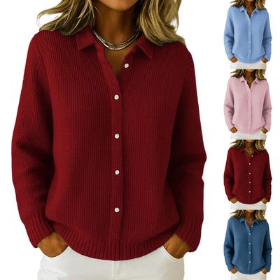 Women's Casual And Fashionable Knitted Collared Solid Color Cardigan