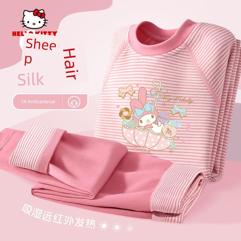 Melody Children s Autumn Clothing Set 2025 New Thickened Girls  Loungewear Silk Warm Girls  Fleece Pajamas T Candy Umbrella Raspberry Powder 110