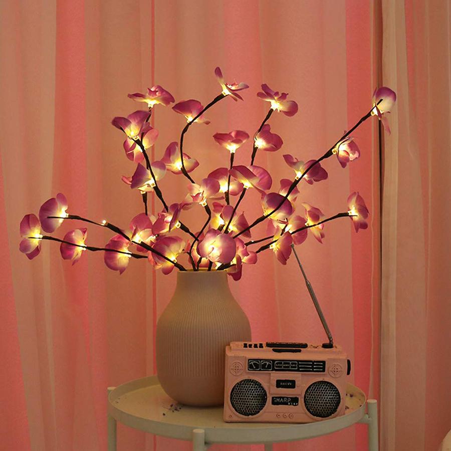 

73 см 20 светодиодов Рождественский декоративный светильник Имитация ветки орхидеи Гирлянда Наполнитель для вазы Цветочные гирлянды Рождественские украшения розовый