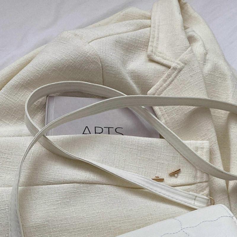 Women Small Messenger Bag Simple PU Square Shoulder Bag Spring Crossbody Bag Solid Color Underarm Bag Ladies Casual Bag  White